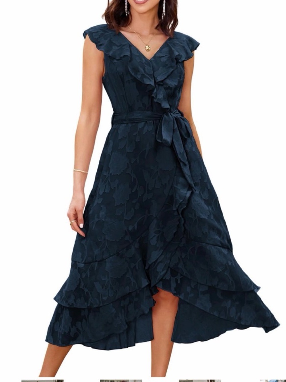 Sleeveless Ruffle Midi Dress - Navy color size XL NWT
